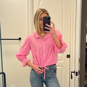 XíRENA pink button up long sleeve blouse